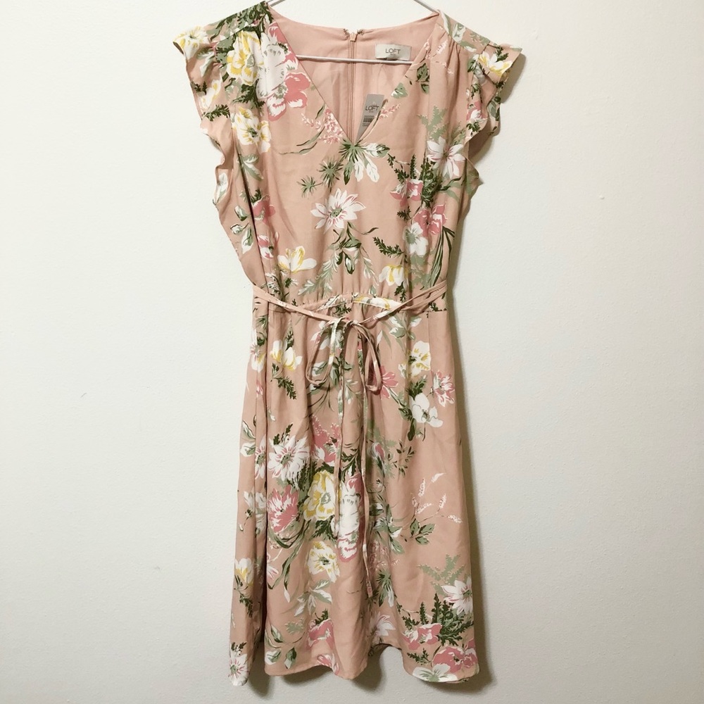 LOFT pink floral midi dress. NWT, size L